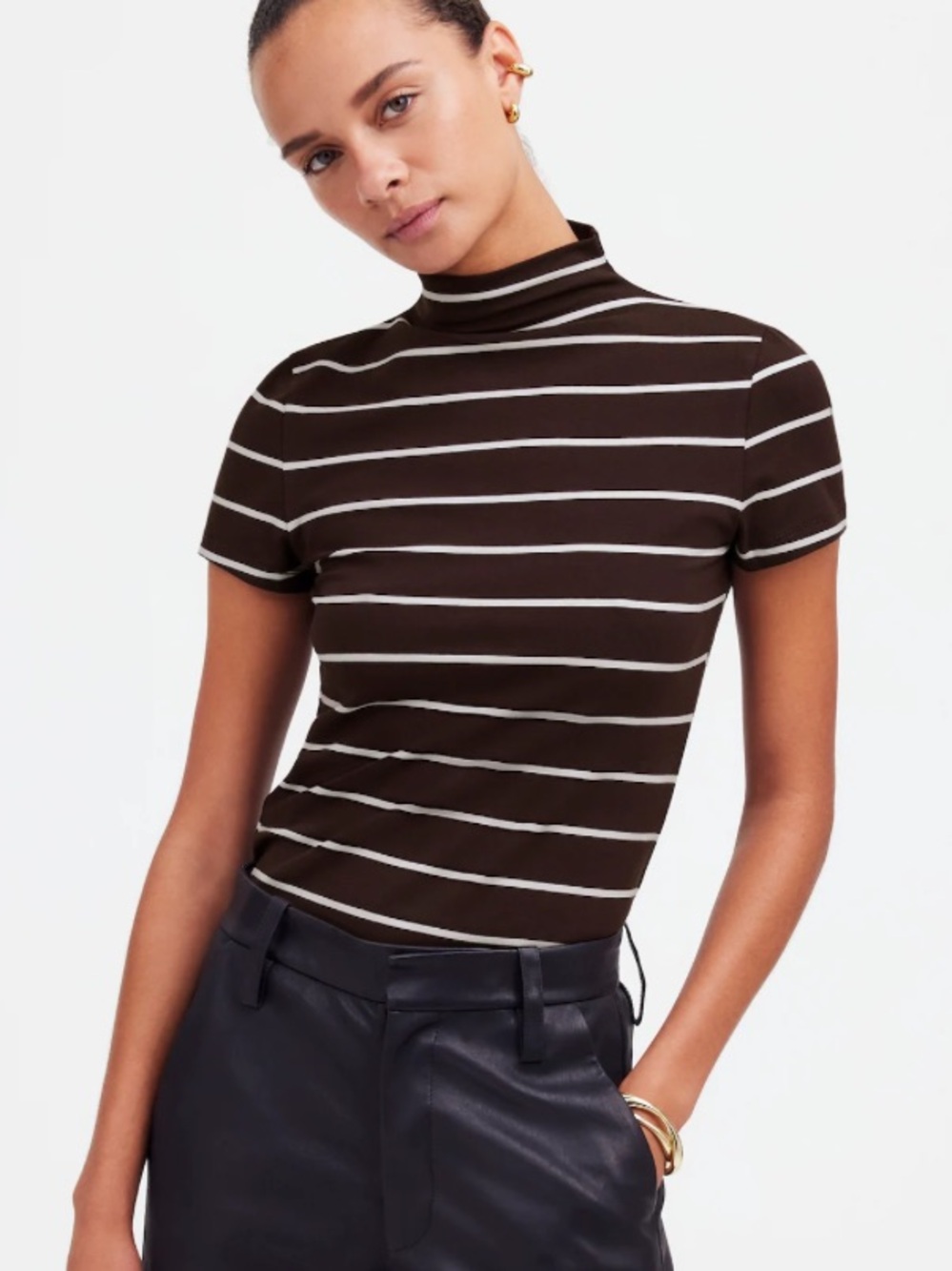 Madewell Mockneck Stripe Tee Brown